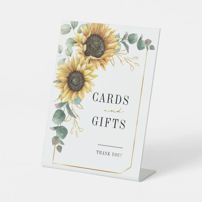 Sunflower Eucalyptus Bloom Wedding Cards and Gifts Pedestal Sign (Front)