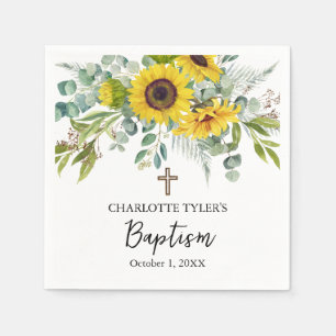 Sunflower & Eucalyptus Boho Cross Baptism Napkin