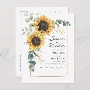 Sunflower Eucalyptus Botanical Save The Date Announcement Postcard
