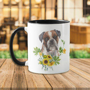 Sunflower Eucalyptus Boxer Dog Mug