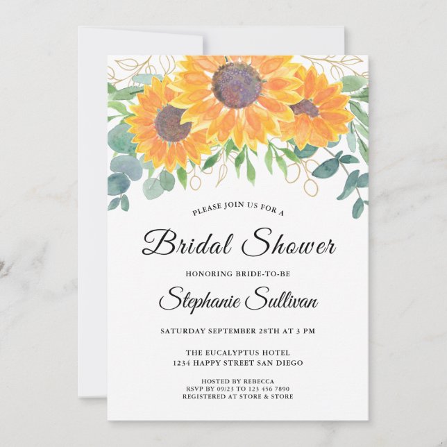 Sunflower Eucalyptus Bridal Shower Invitation (Front)