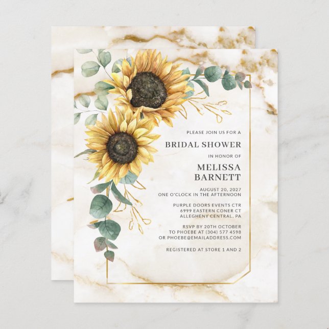 Sunflower Eucalyptus Bridal Shower Invitation (Front/Back)