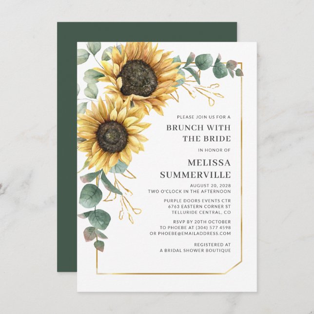 Sunflower Eucalyptus Brunch with Bride Greenery Invitation (Front/Back)