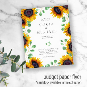 Sunflower eucalyptus budget wedding invitation flyer
