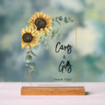 Sunflower Eucalyptus Cards and Gifts Bridal Shower Acrylic Sign<br><div class="desc">Our sunflower eucalyptus floral and geometric cards and gifts sign is perfect for a country barn wedding or bridal shower. The bohemian floral design features yellow sunflowers, gold foil geometric leaves and frame, and sage green eucalyptus greenery in watercolor with an elegant modern rustic look. Easy to personalise for your...</div>