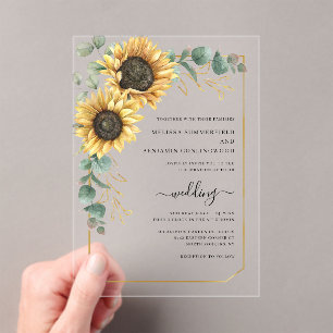 Sunflower Eucalyptus Elegant Wedding Acrylic Invitations