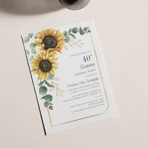 Sunflower Eucalyptus Floral 40th Birthday Party Invitation