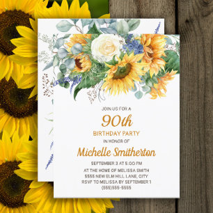 Sunflower Eucalyptus Floral 90th Birthday Card