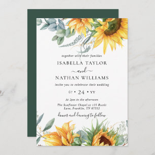 Sunflower Eucalyptus Floral Botanical Wedding Invitation