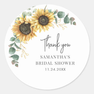 Sunflower Eucalyptus Floral Bridal Shower Greenery Classic Round Sticker