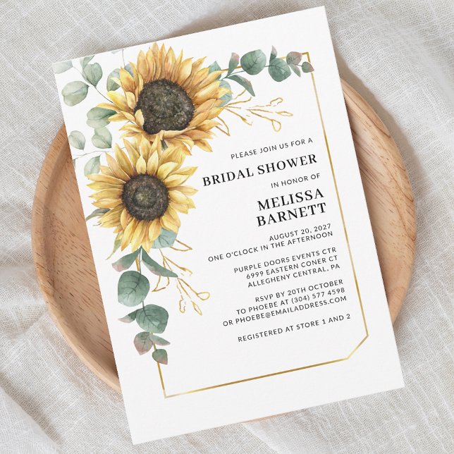 Sunflower Eucalyptus Floral Bridal Shower Invitation (Sunflower Eucalyptus Script First Last Name Bridal Shower Invitation)