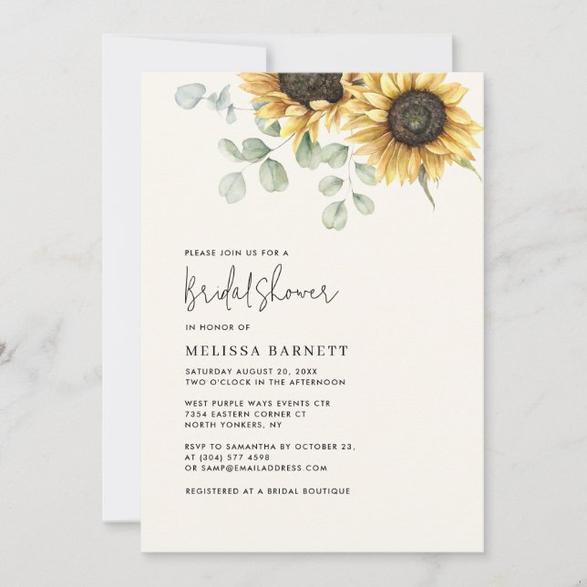 Sunflower Eucalyptus Floral Bridal Shower Invitation (Front)