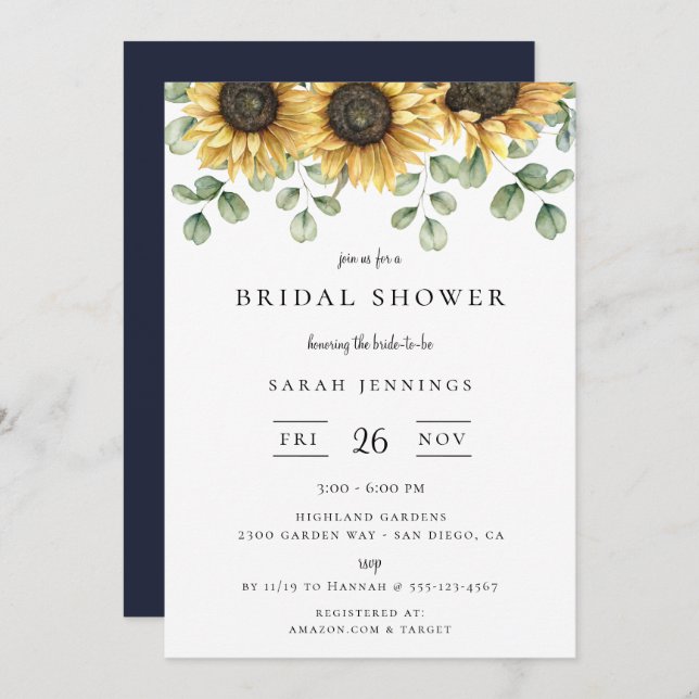 Sunflower Eucalyptus Floral Bridal Shower Invitation (Front/Back)