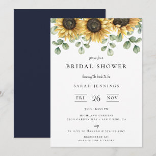 Sunflower Eucalyptus Floral Bridal Shower Invitation