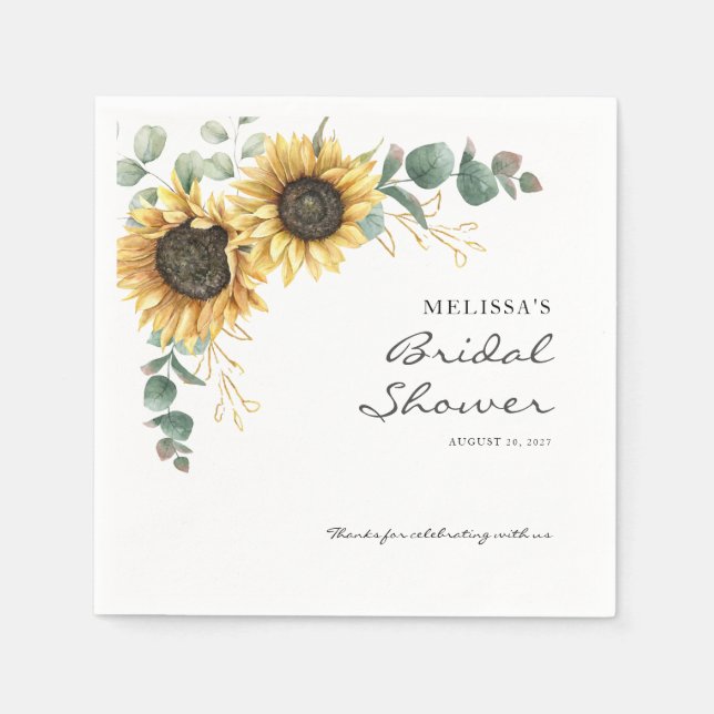 Sunflower Eucalyptus Floral Bridal Shower Paper Napkin (Front)