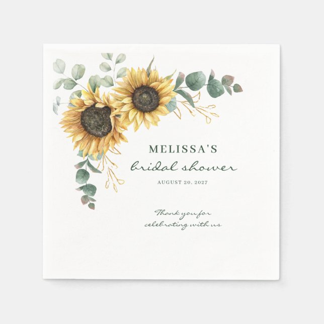 Sunflower Eucalyptus Floral Bridal Shower Paper Napkin (Front)