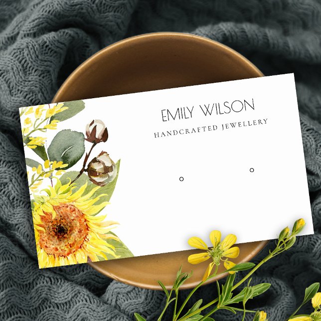 SUNFLOWER EUCALYPTUS FLORAL EARRING DISPLAY LOGO BUSINESS CARD (Creator Uploaded)