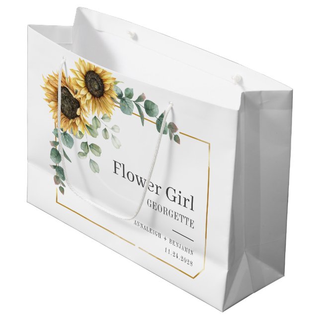 Sunflower Eucalyptus Floral Flower Girl Large Gift Bag (Front Angled)