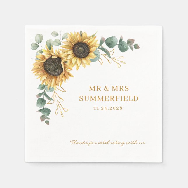 Sunflower Eucalyptus Floral Greenery Wedding Napkin (Front)