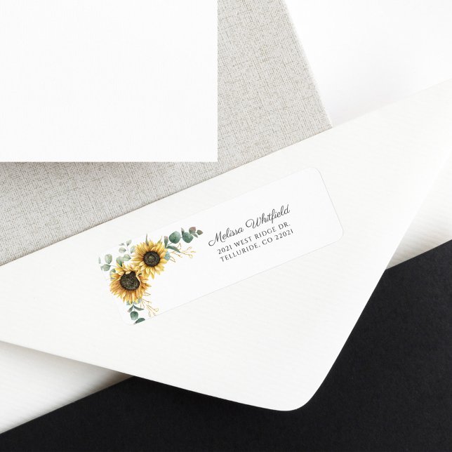 Sunflower Eucalyptus Floral Return Address (Floral Sunflower Greenery Script Return Address Label)