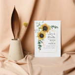 Sunflower Eucalyptus Floral Save The Date Card<br><div class="desc">Create a modern Sunflower Floral save the date note card with this cute template featuring beautiful rustic floral bouquet, geometric gold effect frame, with modern simple typography. TIP: Matching wedding suite cards like RSVP, wedding programs, banners, tapestry, gift tags, signs, and other wedding keepsakes and goodies are available in the...</div>