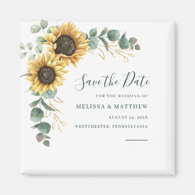 Sunflower Eucalyptus Floral Save The Date Magnet (Front)