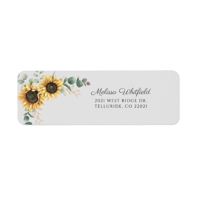 Sunflower Eucalyptus Floral Script Return Address (Front)