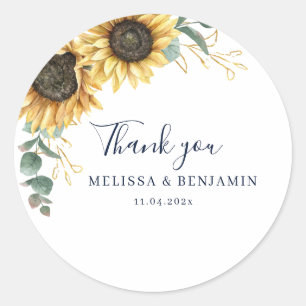Sunflower Eucalyptus Floral Thank You Favour Classic Round Sticker