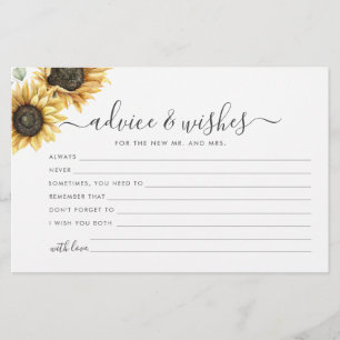 Sunflower Eucalyptus Floral Wedding Advice Card