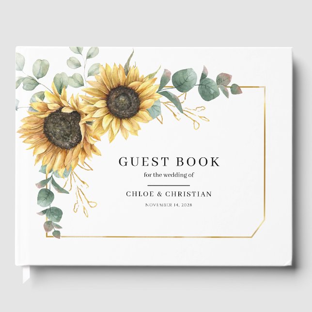 Sunflower Eucalyptus Floral Wedding Botanical Guest Book (Front)