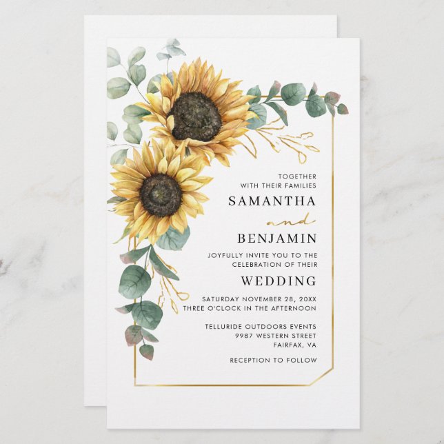 Sunflower Eucalyptus Floral Wedding Invitation (Front/Back)