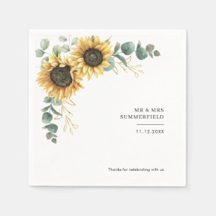 Sunflower Eucalyptus Floral Wedding Paper Napkin