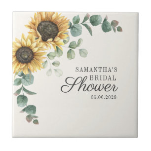 Sunflower Eucalyptus Foliage Script Bridal Shower Tile