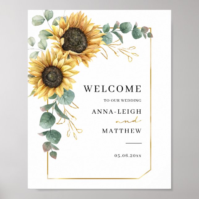 Sunflower Eucalyptus Geometric Welcome Wedding Poster (Front)