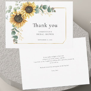 Sunflower Eucalyptus Greenery Bridal Shower Thank You Card