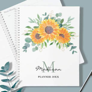 Sunflower Eucalyptus Greenery Name Monogram 2023 P Planner