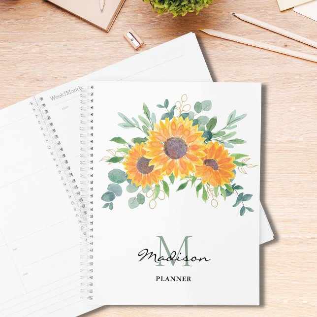 Sunflower Eucalyptus Greenery Name Monogram Planne Planner (Creator Uploaded)