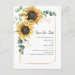 Sunflower Eucalyptus Greenery Save the Date Announcement Postcard