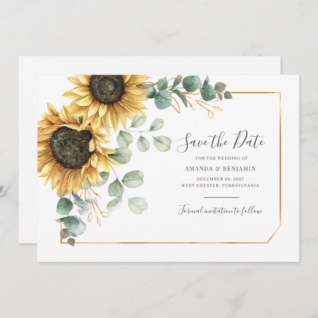 Sunflower Eucalyptus Greenery Save The Date Floral (Front/Back)