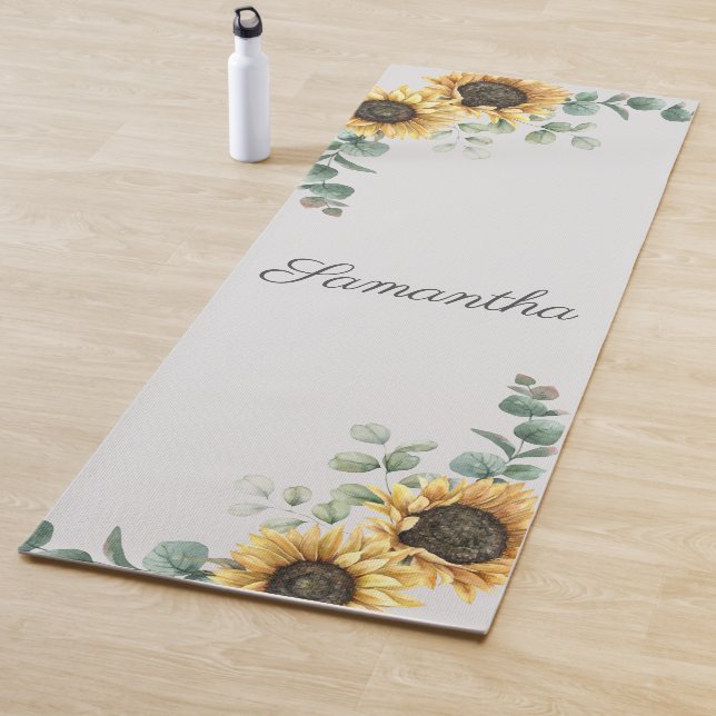 Sunflower Eucalyptus Greenery Script Personalised Yoga Mat (In Situ)