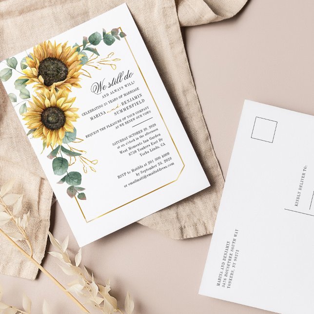 Sunflower Eucalyptus Greenery Wedding Vow Renewal Invitation Postcard (Creator Uploaded)
