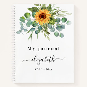 Sunflower eucalyptus greenry script name notebook