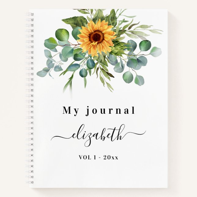 Sunflower eucalyptus greenry script name notebook (Front)