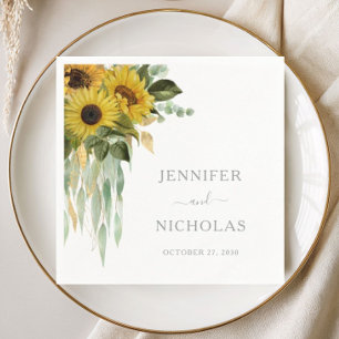 Sunflower Eucalyptus Grey Fall Wedding Napkin