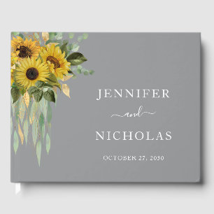 Sunflower Eucalyptus Grey Yellow Fall Wedding Guest Book