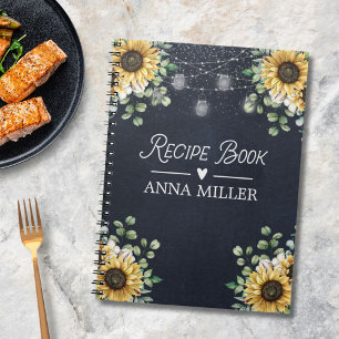 Sunflower Eucalyptus Light Black Recipe Notebook