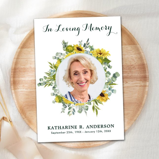 Sunflower Eucalyptus Memorial Sympathy Funeral Thank You Card (Creator Uploaded)