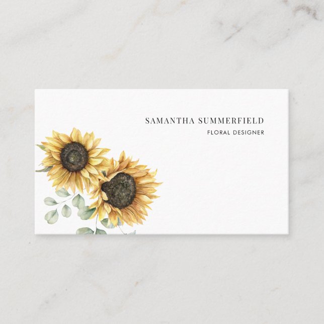 Sunflower Eucalyptus Minimalist Florist Business Card (Front)