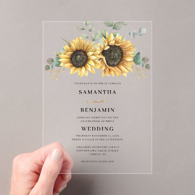 Sunflower Eucalyptus Nature Wedding Acrylic Invitations (Insitu (Handheld))