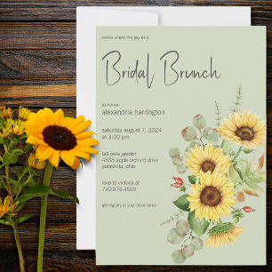 Sunflower & Eucalyptus on Sage Green Bridal Brunch Invitation